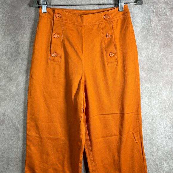 H/G By Collection Pants Womens Small Orange Cotton Trousers Buttons Vacation - Picture 2 of 10